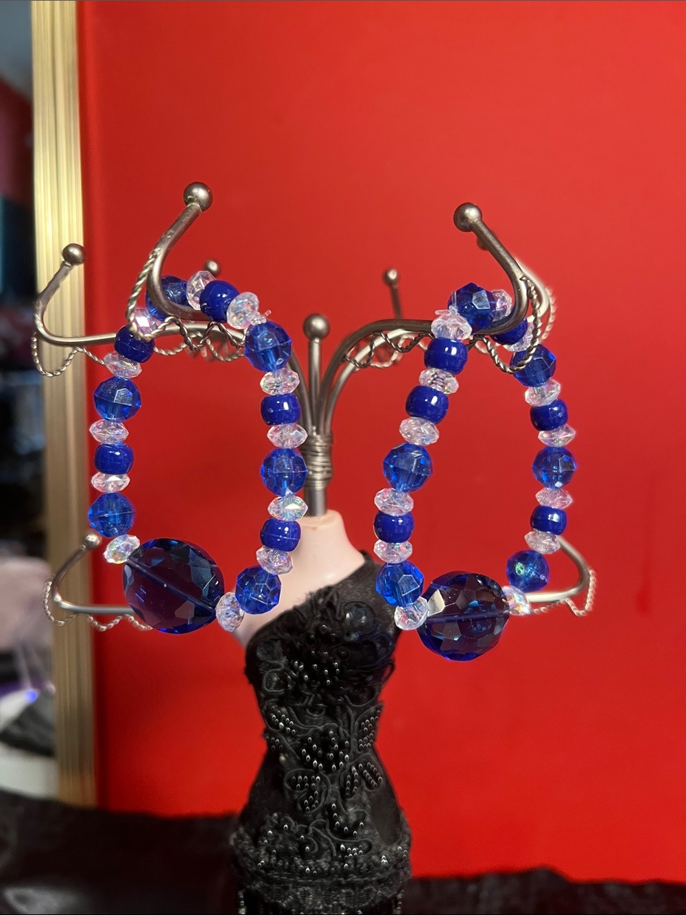 Blue beaded bracelets set of 2 home made